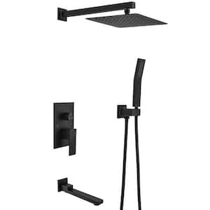 Single-Handle 3-Spray Hand Shower Tub and Shower Faucet with 10 in. Wall Mount Rain Shower Heads in Matte Black