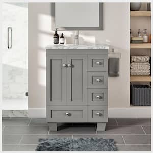 Happy 24 in. W x 18 in. D x 34 in. H Bathroom Vanity in Gray with White Carrara Marble Top with White Sink