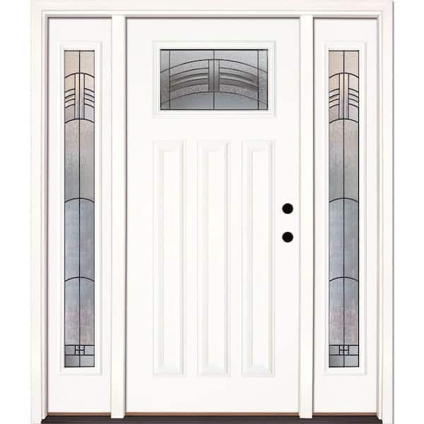63.5 in. x 81.625 in. Rochester Patina Craftsman Unfinished Smooth Left-Hand Fiberglass Prehung Front Door w/Sidelites
