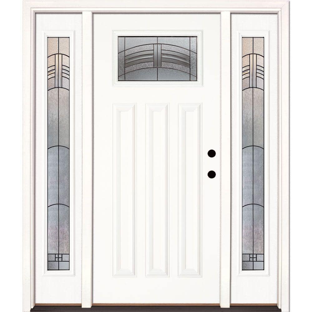 Feather River Doors 63.5 in. x 81.625 in. Rochester Patina Craftsman Unfinished Smooth Left-Hand Fiberglass Prehung Front Door w/Sidelites, Smooth White: Ready to Paint -  A73190-3A4