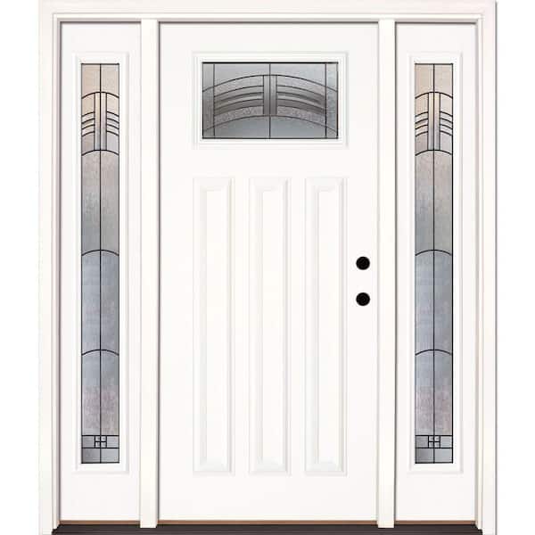 Feather River Doors 63.5 in. x 81.625 in. Rochester Patina Craftsman Unfinished Smooth Left-Hand Fiberglass Prehung Front Door w/Sidelites