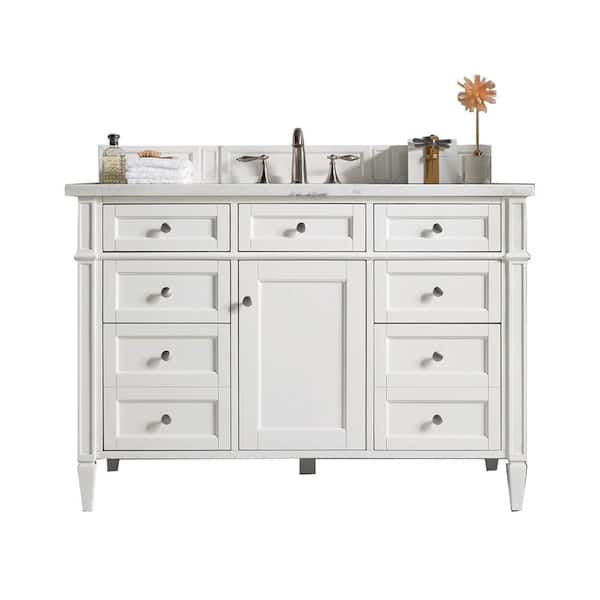 James Martin Vanities Brittany 48 in. W x 23.5 in.D x 34 in. H Single Vanity in Bright White with Solid Surface Top in Arctic Fall
