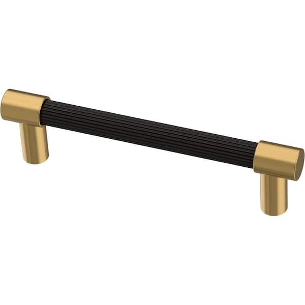 Liberty Fluted 3-3/4 in. (96 mm) Modern Matte Black and Modern Gold Cabinet Handle Drawer Bar Pull