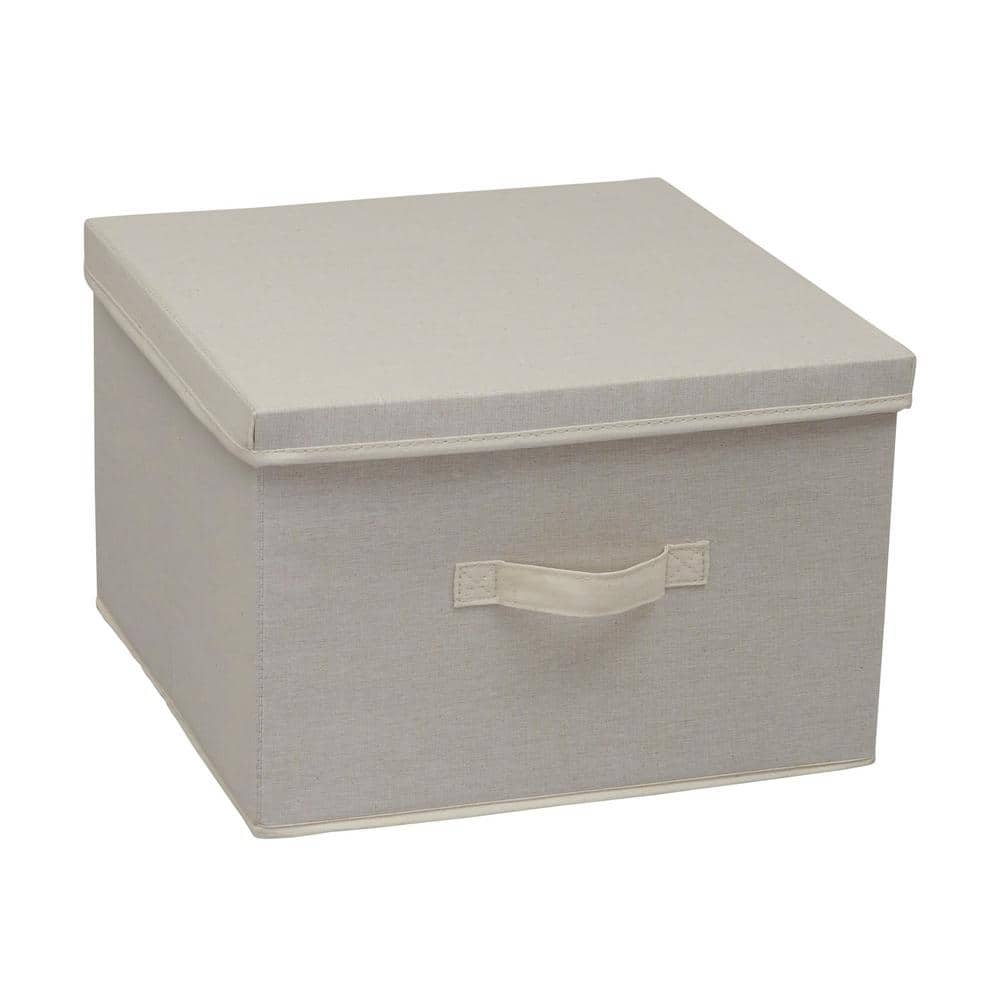 Household Essentials Square KD Storage Box With Lid  15''x15''x10''  Breathable Canvas Sides With Sturdy Sides  Perfect for Closet or Storage Room Organization  Includes Handle for Easy Access  Natural