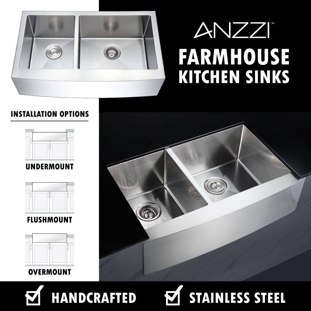 Elysian 36'' Stainless Steel Farmhouse Double Bowl Kitchen Sink