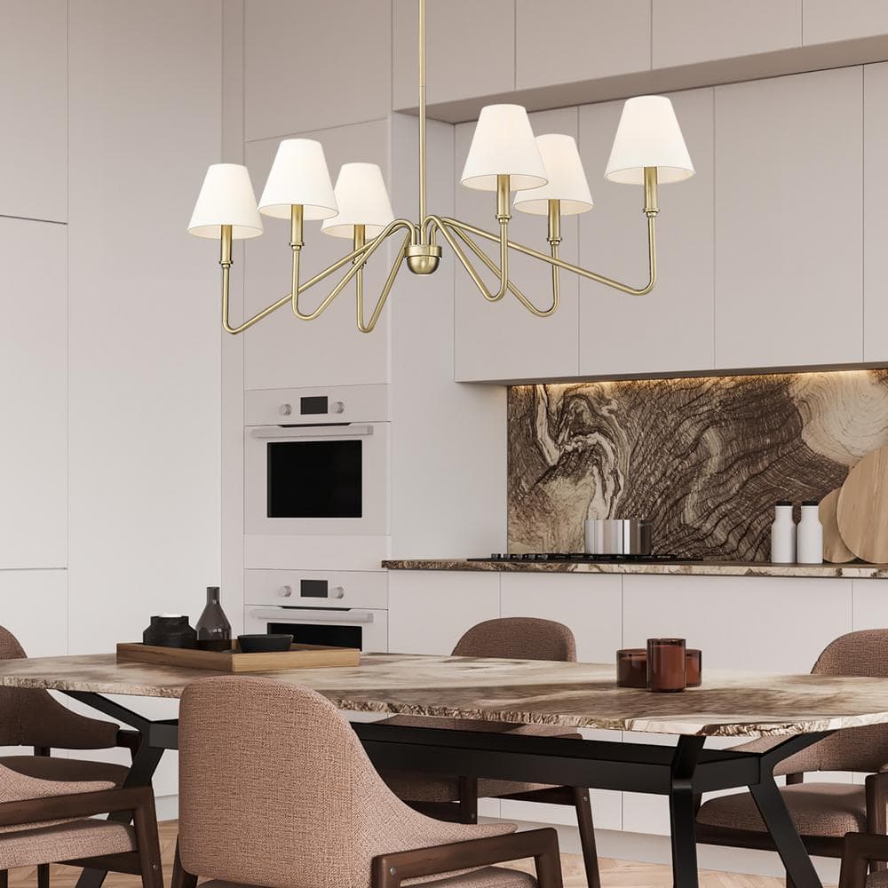 Brushed Champagne Bronze 6-Light Linear Pendant with Ivory Shades