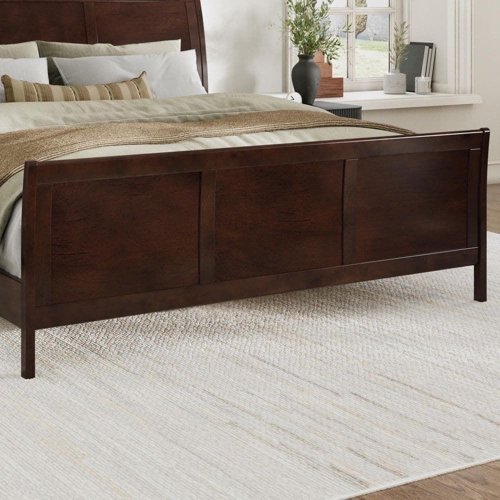 Valencia Walnut King Sleigh Platform Bed with Wood Headboard