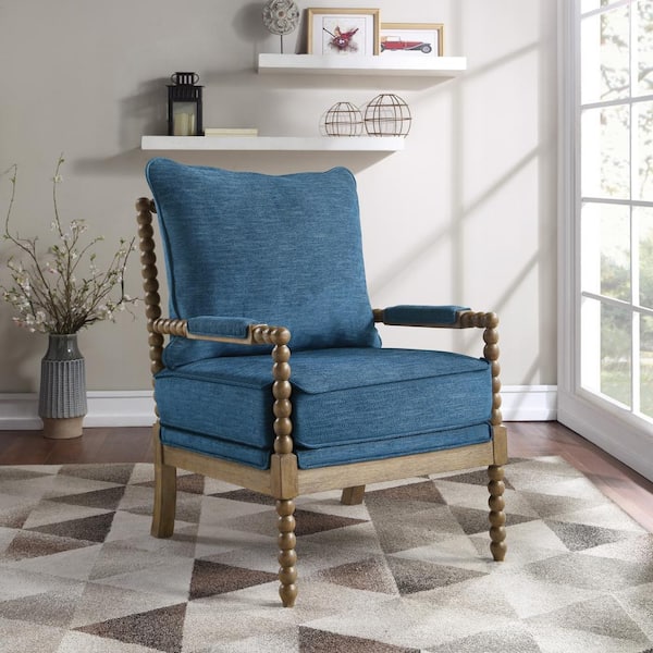 OSP Home Furnishings Fletcher Navy Fabric Spindle Chair with Rustic Brown Finish