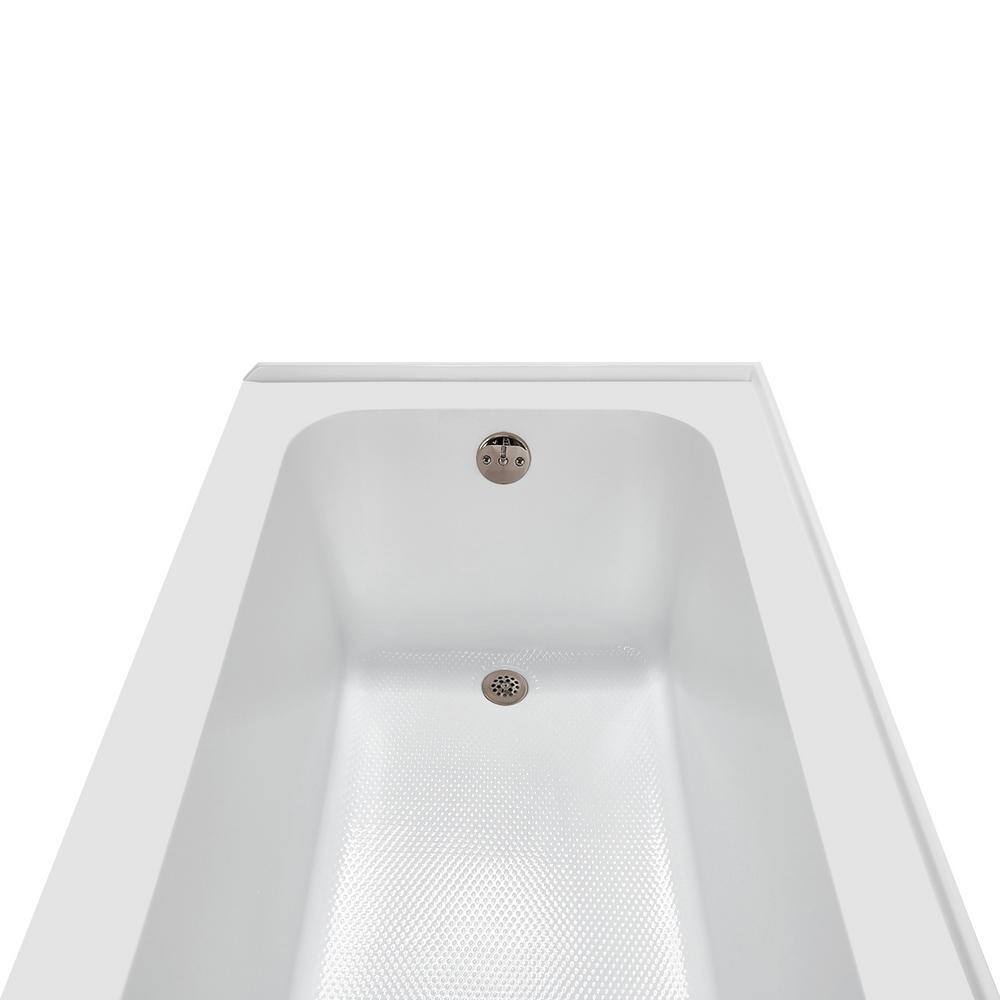 Glossy White Acrylic Rectangular Alcove Bathtub with Brushed Nickel Drain
