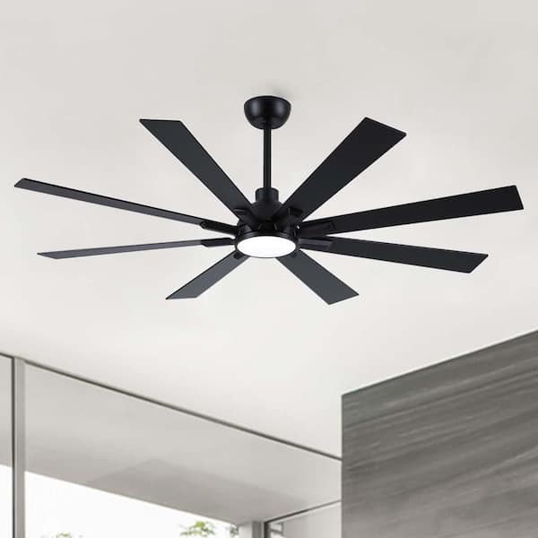 Amice 62 in. Indoor Matte Black Standard Ceiling Fan with Integrate LED, 8 Plywood Blades and Remote Control