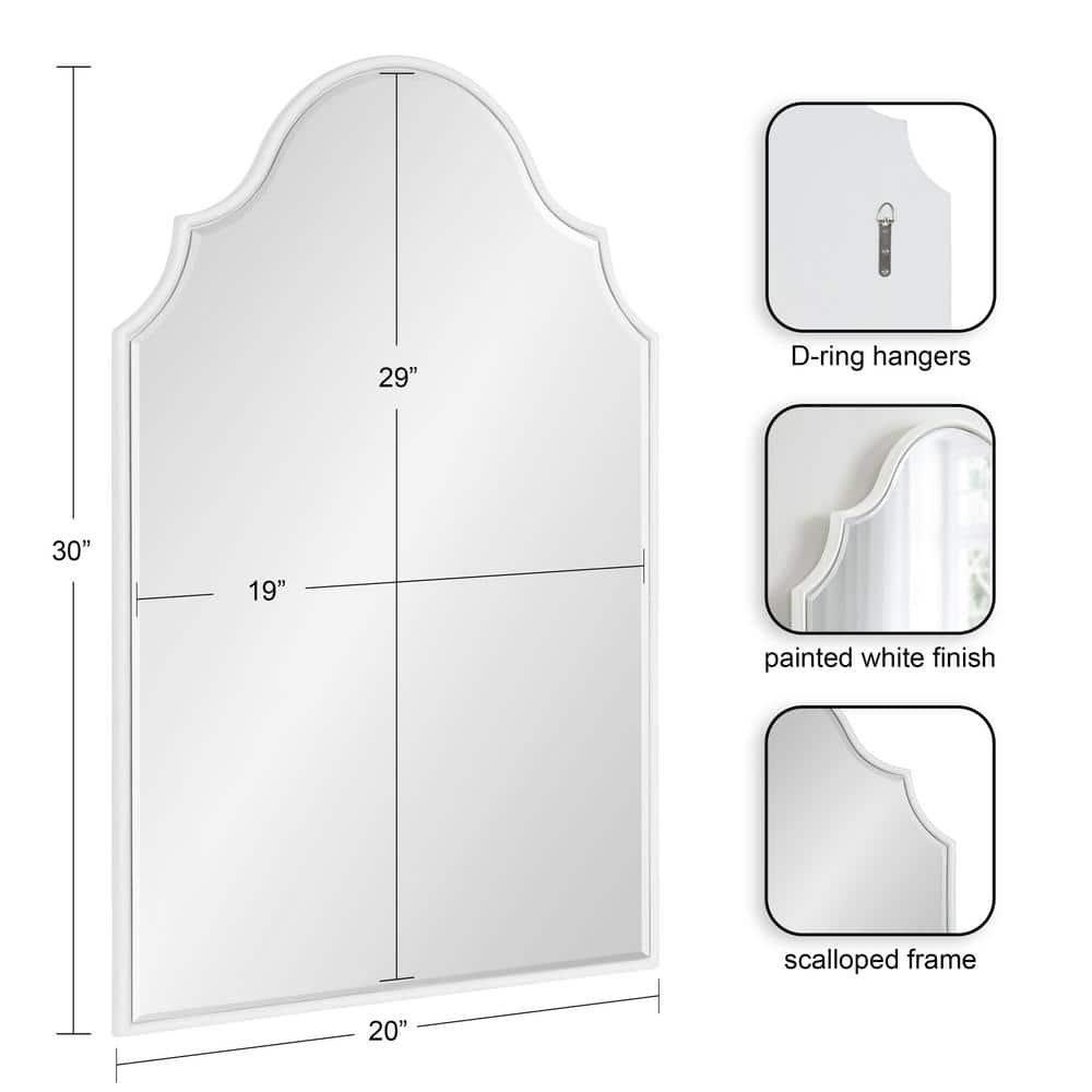 Leanna Coastal Arched Wall Mirror with Scalloped Edges, 20x30, White