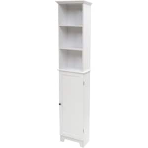 Contemporary Country 13.5 in.W x 8 in.D x 65 in.H Free Standing Floor Shelf With Shaker Panels & Lower Cabinet in White