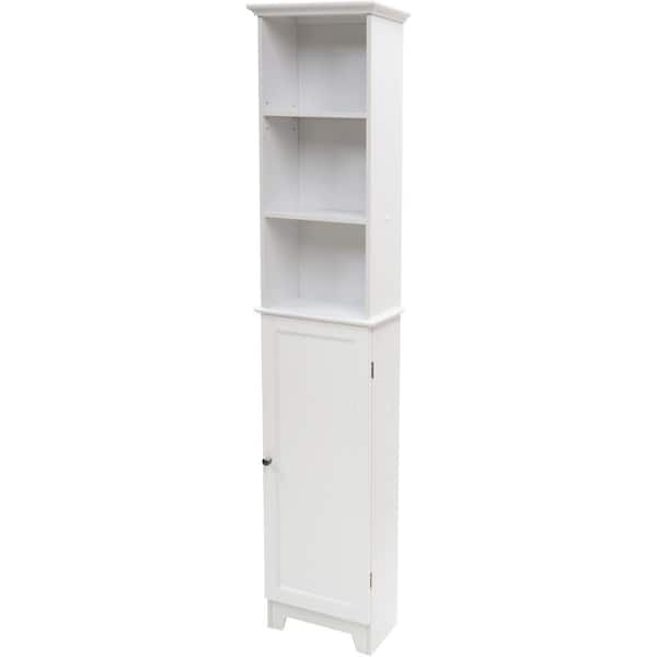 Redmon - Contemporary Country 13.5 in.W x 8 in.D x 65 in.H Free Standing Floor Shelf With Shaker Panels & Lower Cabinet in White