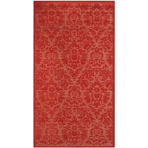 Courtyard Red Doormat 2 ft. x 4 ft. Floral Indoor/Outdoor Patio Area Rug