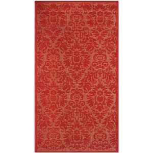 Courtyard Red Doormat 3 ft. x 5 ft. Floral Indoor/Outdoor Patio Area Rug