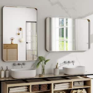 24 in. W x 35.5 in. H Rectangular Modern Aluminum Deep Framed Rounded Silver Wall Mirror