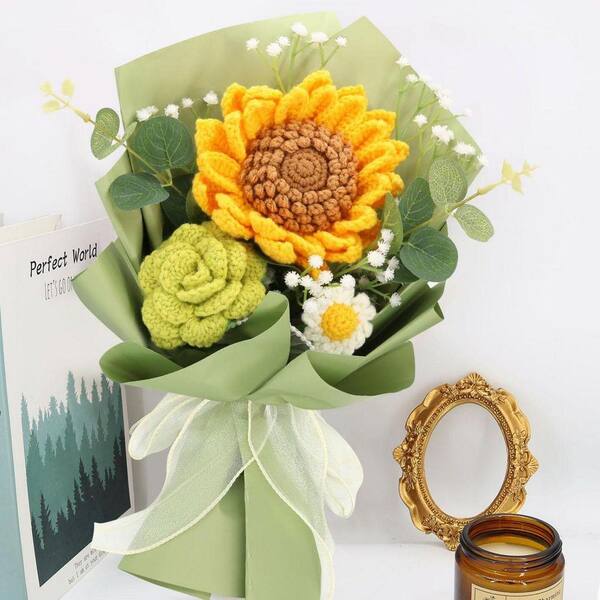 16 in. Yellow Artificial Sunflower Handmade Crochet Sunflowers