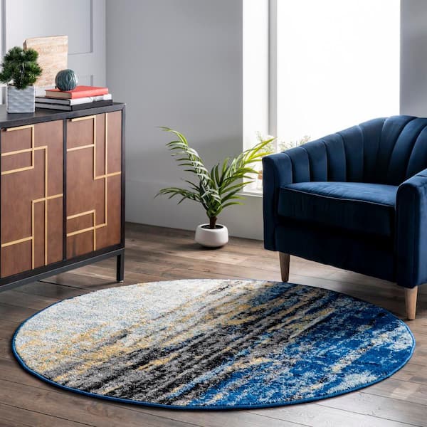 Katharina Modern Abstract Blue 5 ft. Round Rug