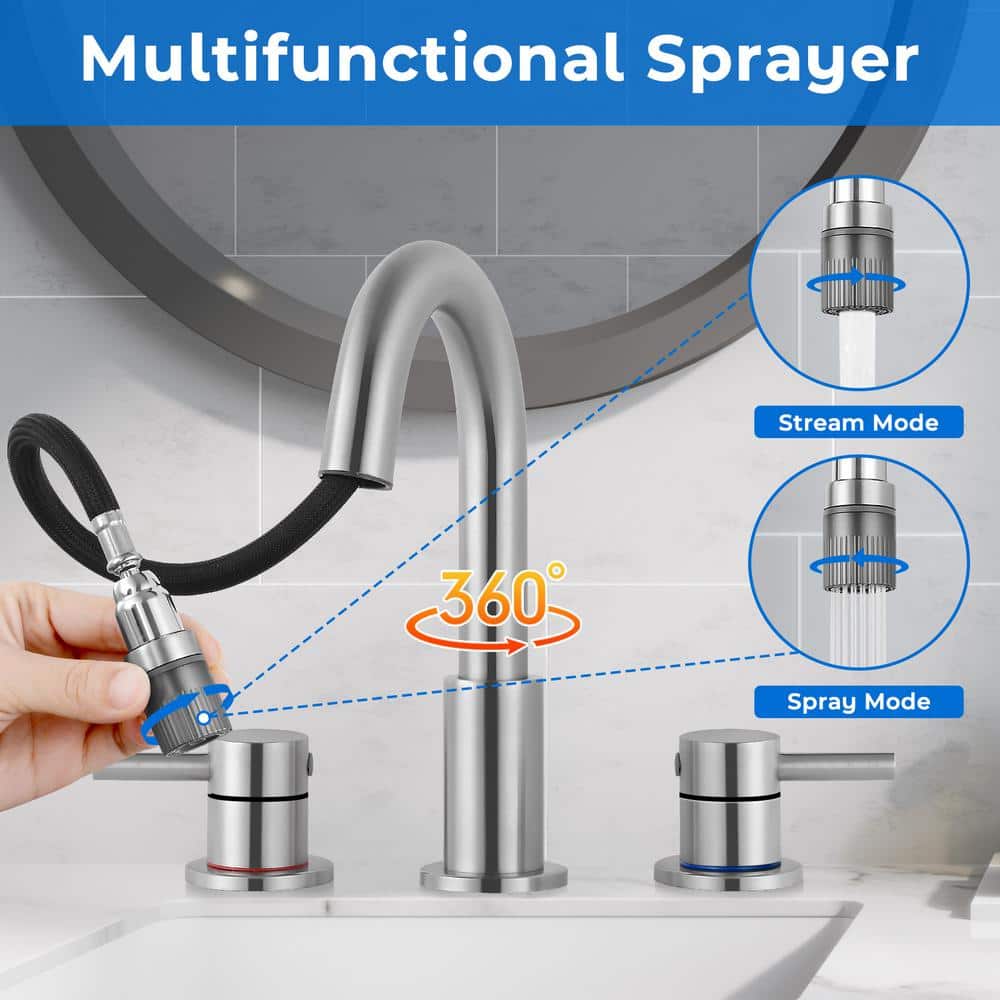 Brushed Nickel Double Handle Widespread Bathroom Faucet