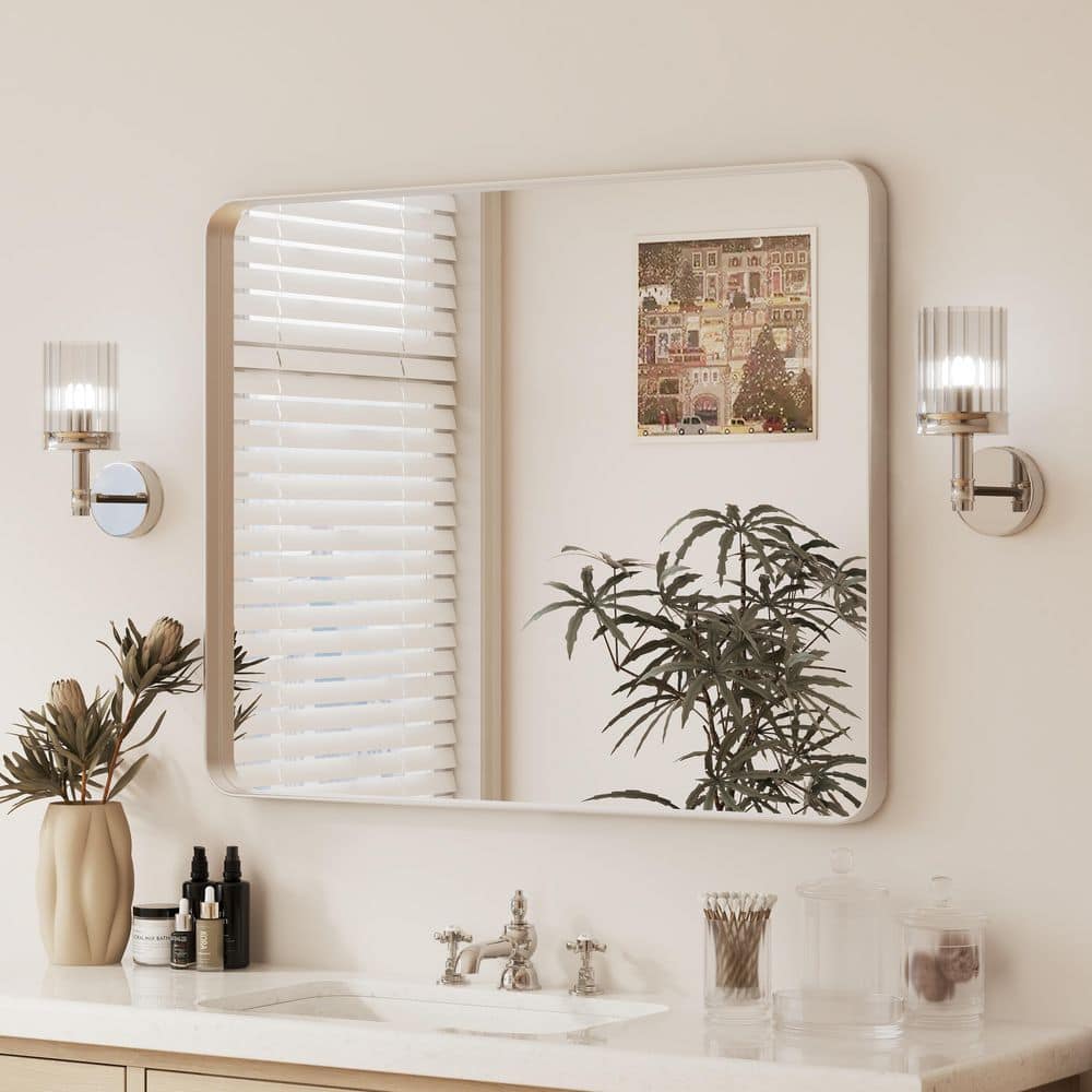 40 in. H x 32 in. W Rectangular Aluminum Framed Wall Bathroom Vanity Mirror in Brushed Nickel price history on PriceWatchPro