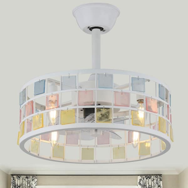 Oaks Aura Coronel 18in.Indoor White DIY Tiffany Stained Glass Ceiling Fan with Lights, Industrial 3-Speed Ceiling Fan w/Remote