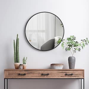 Medium Round Black Shelves & Drawers Modern Mirror (24 in. H x 24 in. W)