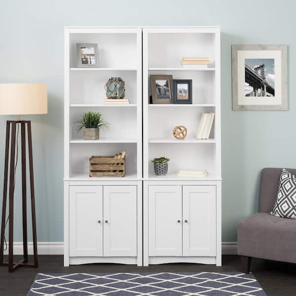 White Wood 6 Shelf Standard Bookcase, 30 Inch High Bookcase With Doors