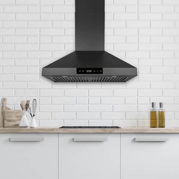 30 in. Convertible Wall Mount Range Hood with Changeable LED Touch Control Baffle Filters in Matte Black