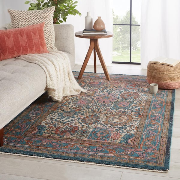 Romilly Teal/Rust 7 ft. 10 in. x 11 ft. 1 in. Oriental Area Rug