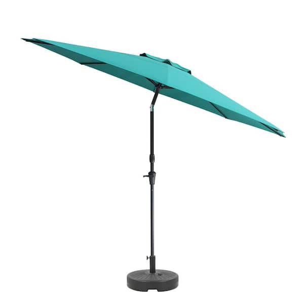 CorLiving 10 ft. Aluminum Wind Resistant Market Tilting Patio Umbrella and Base in Turquoise Blue