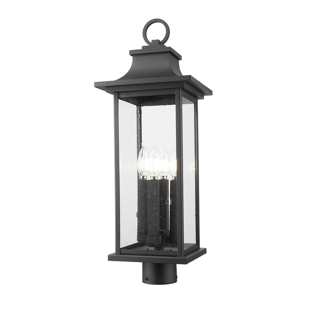 Tiberius 4 Light Black Aluminum Weather Resistant Hardwired Outdoor Post Li