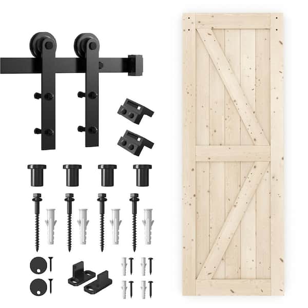 WINSOON 30 in. x 84 in. Unfinished Solid Spruce Wood Interior Sliding Barn Door Slab with Hardware Kit