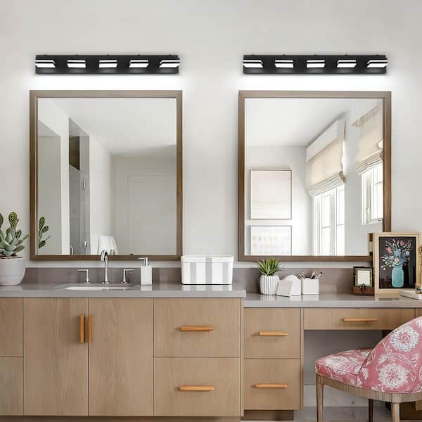 33.86 in. 5-Light Black LED Bathroom Vanity Light with Dimmable 5500K Light