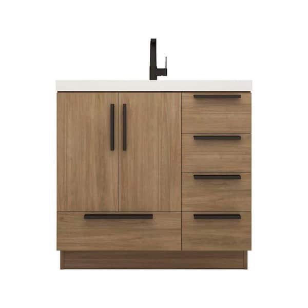Carla 36 in. W x 20 in. D x 35 in. H Single Sink Freestanding Bath Vanity in Dark French Oak with White Acrylic Top