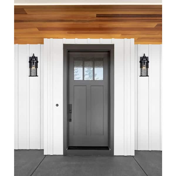 Stewart 12 in. 1-Light Black Outdoor Wall Light Fixture with Mesh Frame and Clear Glass (2-Pack)