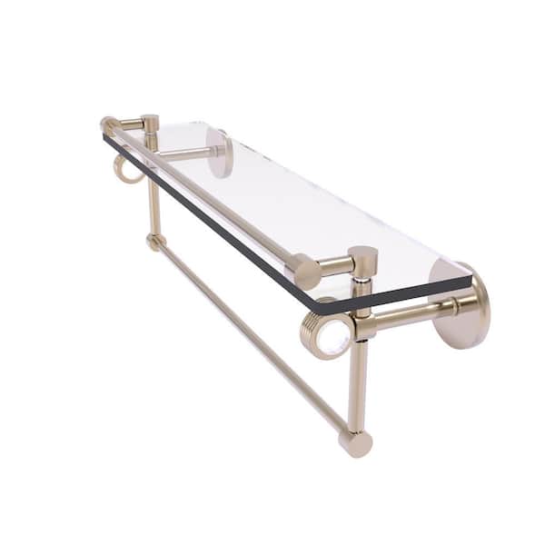 Clearview 22 in. W x 6.7 in. H x 5.8 D Glass Rectangular Shelf in Antique Pewter with Towel Bar and Groovy Accents