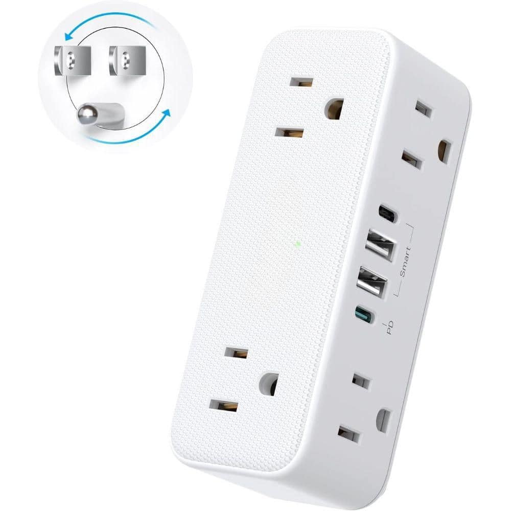 6 Outlet Splitter with 360° Rotating Plug, Multi Plug Adapter with PD 20W 