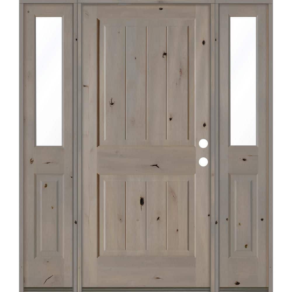 64 in. x 80 in. Rustic Knotty Alder Square Top Left-Hand/Inswing Clear Glass Grey Stain Wood Prehung Front Door w/DHSL price history on PriceWatchPro