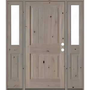 64 in. x 80 in. Rustic Knotty Alder Square Top Left-Hand/Inswing Clear Glass Grey Stain Wood Prehung Front Door w/DHSL