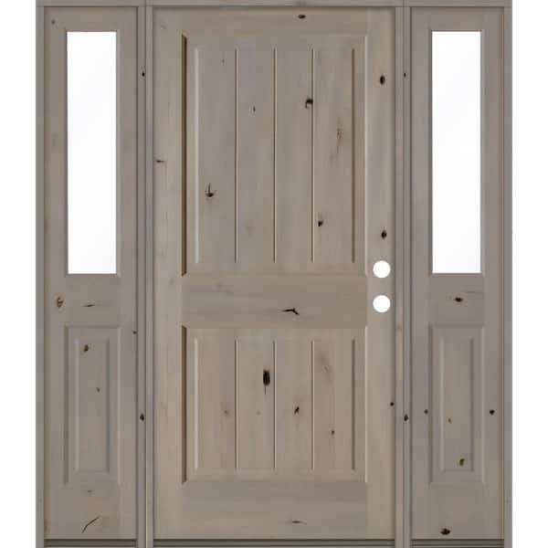 Krosswood Doors 64 in. x 80 in. Rustic Knotty Alder Square Top Left-Hand/Inswing Clear Glass Grey Stain Wood Prehung Front Door w/DHSL