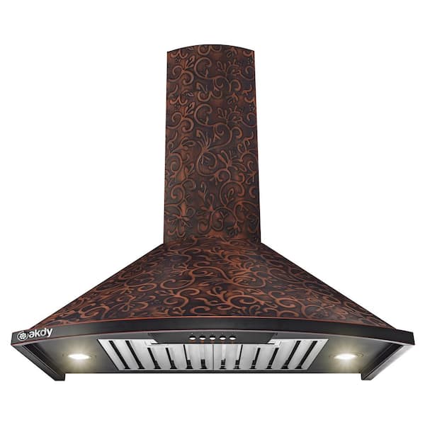 AKDY 30 in. Convertible Wall Mount in Embossed Copper Vine Design Kitchen Range Hood with Lights