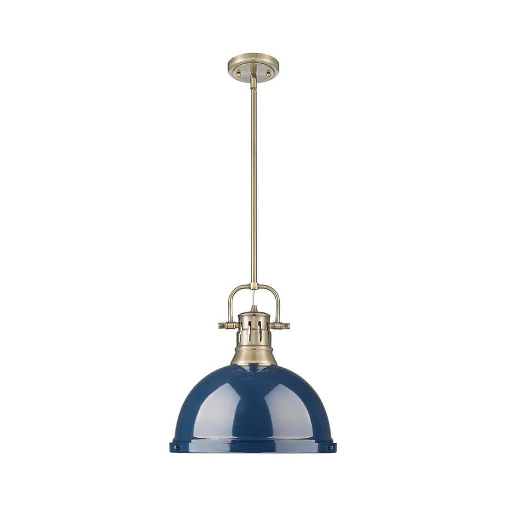 Duncan 100-Watt 1-Light Aged Brass Shaded Pendant Light with Blue Shade and No Bulbs Included price history on PriceWatchPro