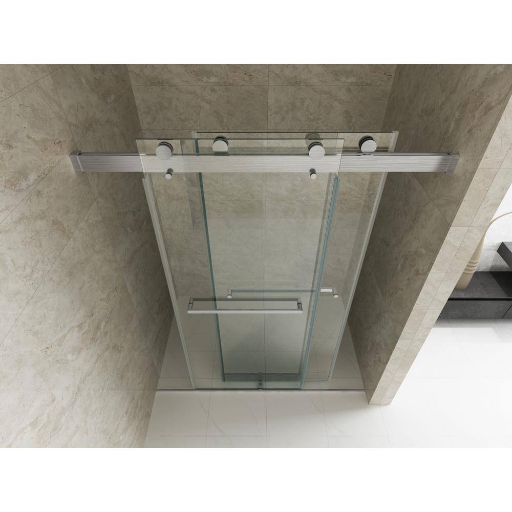 60'' Frameless Clear Glass Sliding Shower Door with Brushed Nickel Frame