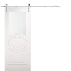 7012 18 in. x 80 in. White Finished MDF Sliding Door with Stainless Barn Hardware