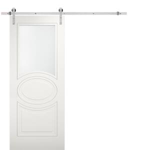 36 in. x 84 in. White Finished MDF Sliding Door with Stainless Barn Hardware