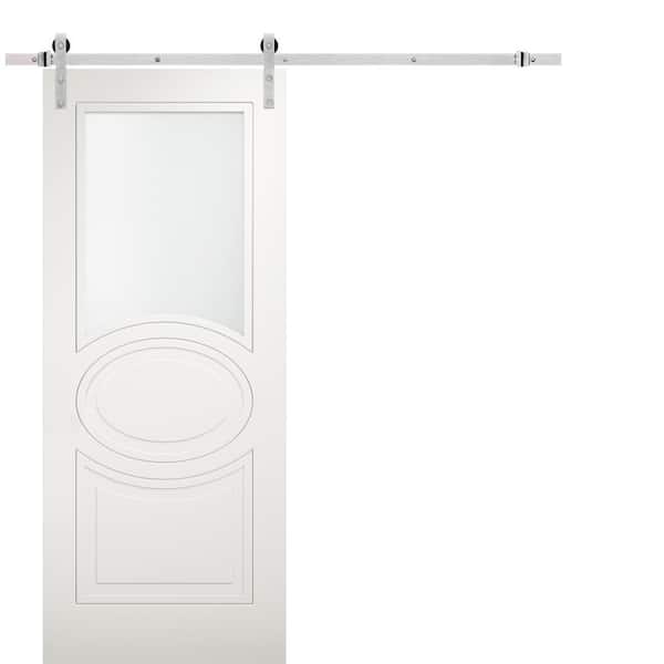 VDOMDOORS 42 in. x 84 in. White Finished MDF Sliding Door with Stainless Barn Hardware