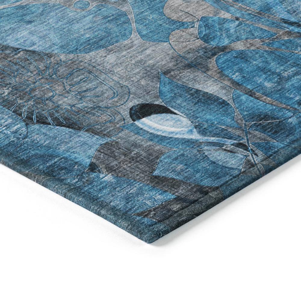 Blue Floral Synthetic 9' x 12' Washable Area Rug