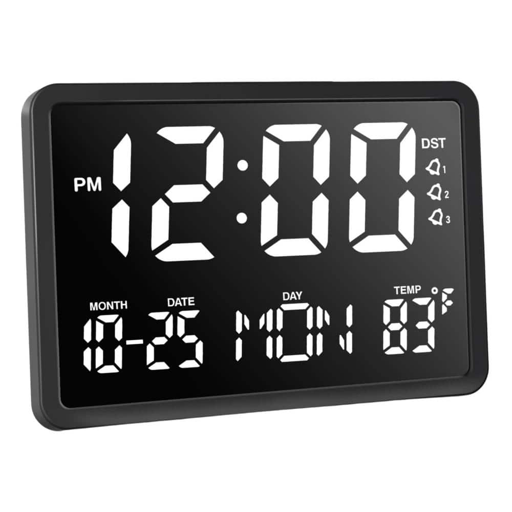 10.5" Black Digital Clock with Large Display and Dual Alarms