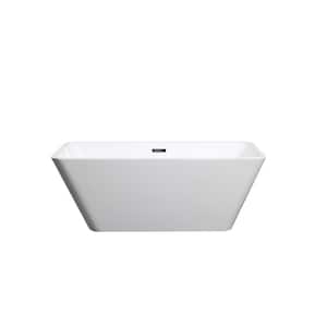 59 in. x 29.5 in. Acrylic Soaking Tub Flatbottom Free Standing Bathtub Chrome Anti-Clogging Drain in Glossy White