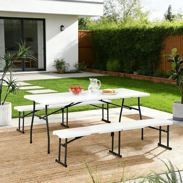 HDX 6 ft. Steel Frame White Portable Indoor/Outdoor Folding Bench